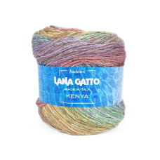 31025 Пряжа Lana Gatto Kenia, 100г - 250м, жовтий-рожевий-фіолетовий-м'ятний мікс, 36% бавовна, 36% льон, 28% віскоза