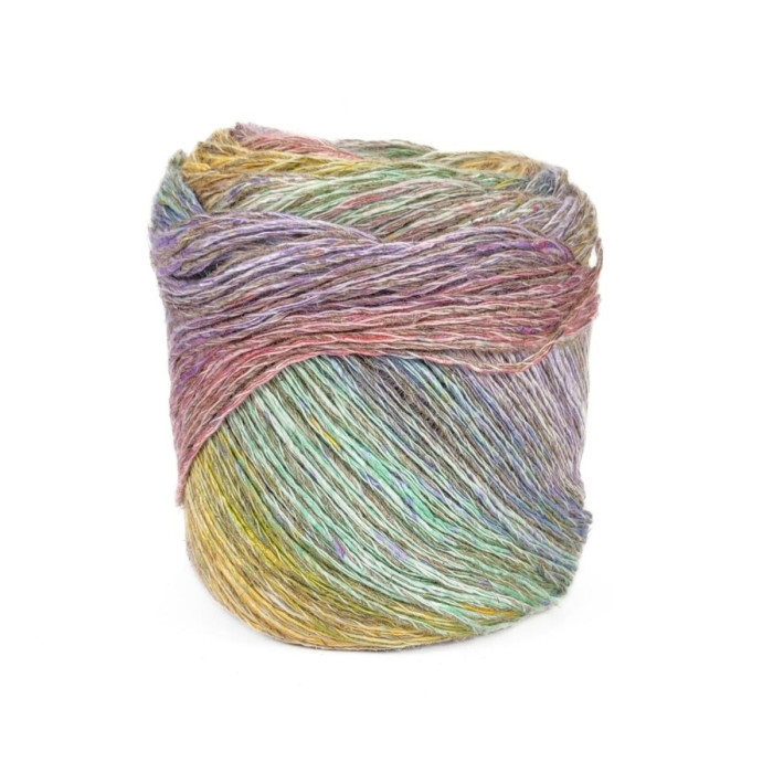 31025 Пряжа Lana Gatto Kenia, 100г - 250м, жовтий-рожевий-фіолетовий-м'ятний мікс, 36% бавовна, 36% льон, 28% віскоза