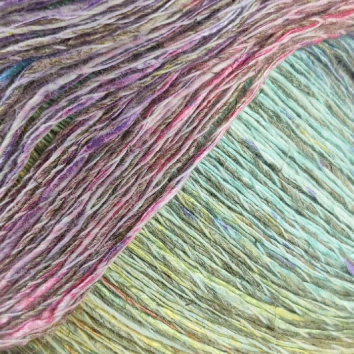 31025 Пряжа Lana Gatto Kenia, 100г - 250м, жовтий-рожевий-фіолетовий-м'ятний мікс, 36% бавовна, 36% льон, 28% віскоза