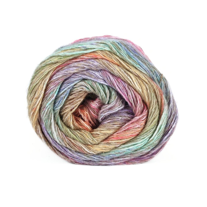 31025 Пряжа Lana Gatto Kenia, 100г - 250м, жовтий-рожевий-фіолетовий-м'ятний мікс, 36% бавовна, 36% льон, 28% віскоза