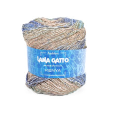 31027 Пряжа Lana Gatto Kenia, 100г - 250м, бежево-блакитний мікс, 36% бавовна, 36% льон, 28% віскоза