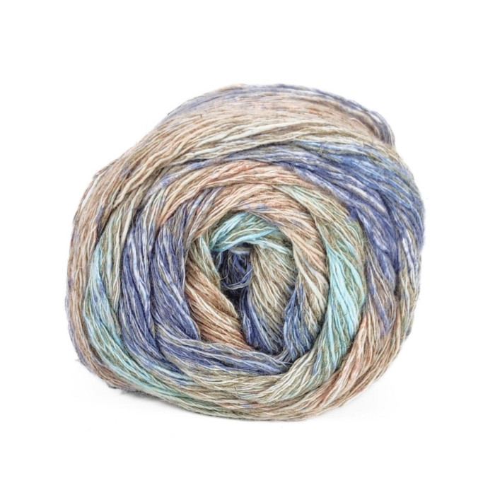 31027 Пряжа Lana Gatto Kenia, 100г - 250м, бежево-блакитний мікс, 36% бавовна, 36% льон, 28% віскоза