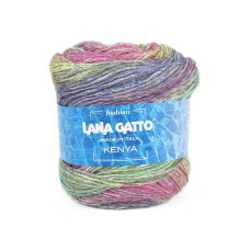 31028 Пряжа Lana Gatto Kenia, 100г - 250м, рожевий-бежевий-м'ятний-синій мікс, 36% бавовна, 36% льон, 28% віскоза