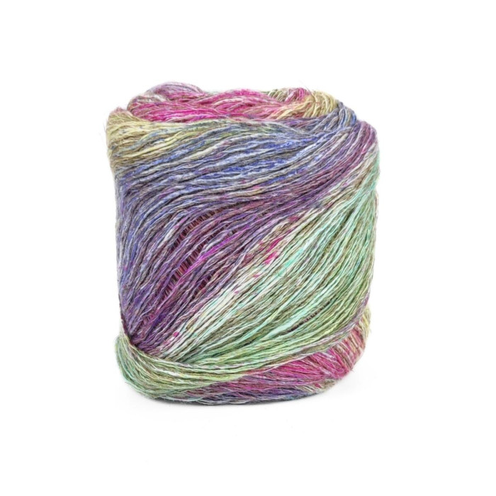 31028 Пряжа Lana Gatto Kenia, 100г - 250м, рожевий-бежевий-м'ятний-синій мікс, 36% бавовна, 36% льон, 28% віскоза