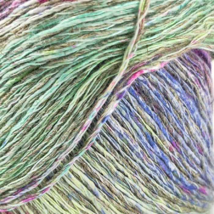 31028 Пряжа Lana Gatto Kenia, 100г - 250м, рожевий-бежевий-м'ятний-синій мікс, 36% бавовна, 36% льон, 28% віскоза