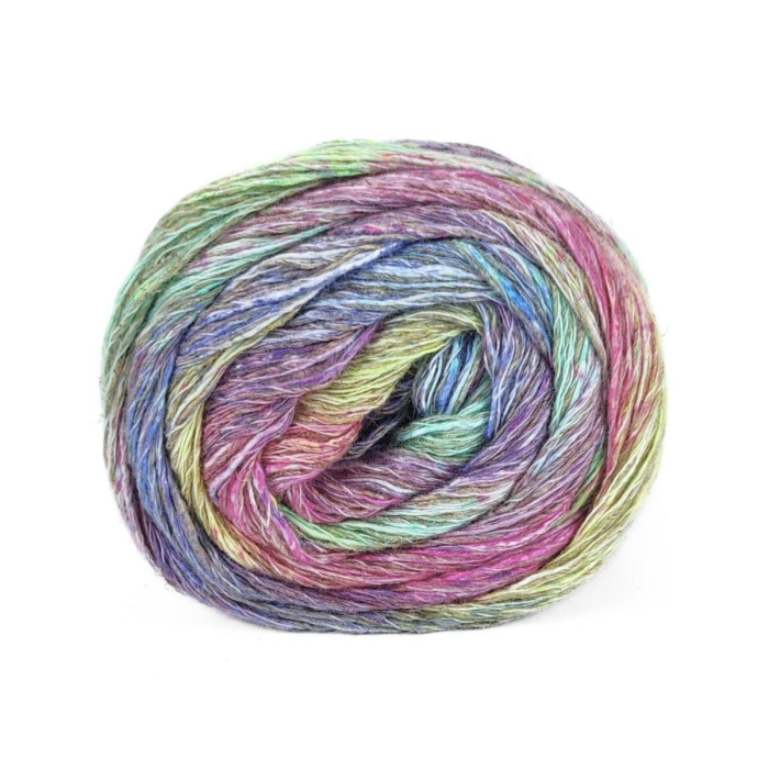 31028 Пряжа Lana Gatto Kenia, 100г - 250м, рожевий-бежевий-м'ятний-синій мікс, 36% бавовна, 36% льон, 28% віскоза