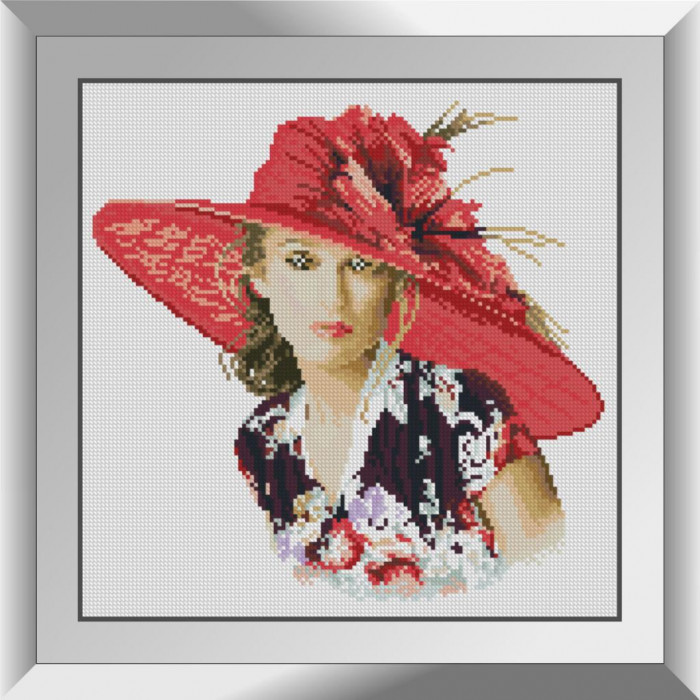 31079 Леді в червоному капелюшку. Dream Art. Набір алмазної мозаїки (квадратні, повна)
