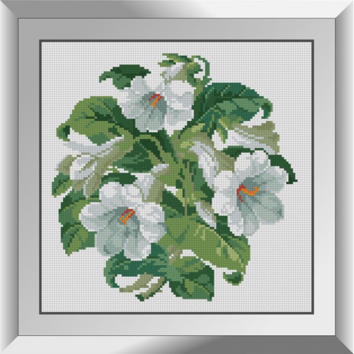 31158 Білі квіти. Dream Art. Набір алмазної мозаїки (квадратні, повна)