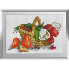 31216 Кошик з квітами і фруктами. Dream Art. Набір алмазної мозаїки (квадратні, повна)