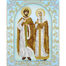 АС3-013 Святі мученики Петро і Февронья (срібло). А-строчка. Схема на тканині для вишивання бісером