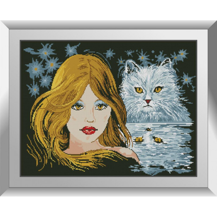 31306 Портрет з кішкою. Dream Art. Набір алмазної мозаїки (квадратні, повна)