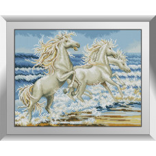 31453 Білі коні. Dream Art. Набір алмазної мозаїки (квадратні, повна)