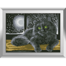 31556 Кіт у ночі. Dream Art. Набір алмазної мозаїки (квадратні, повна)