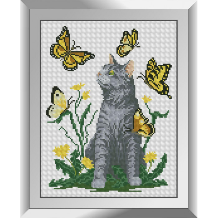 31629 Кіт з метеликами. Dream Art. Набір алмазної мозаїки (квадратні, повна)