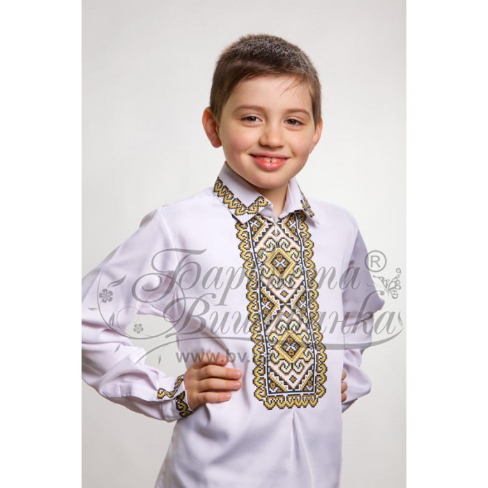 СД001дБ40нн Сорочка дитяча (для хлопчика), домоткане полотно, біле, 8-12 років. Барвиста вишиванка. Заготовка для вишивки бісером