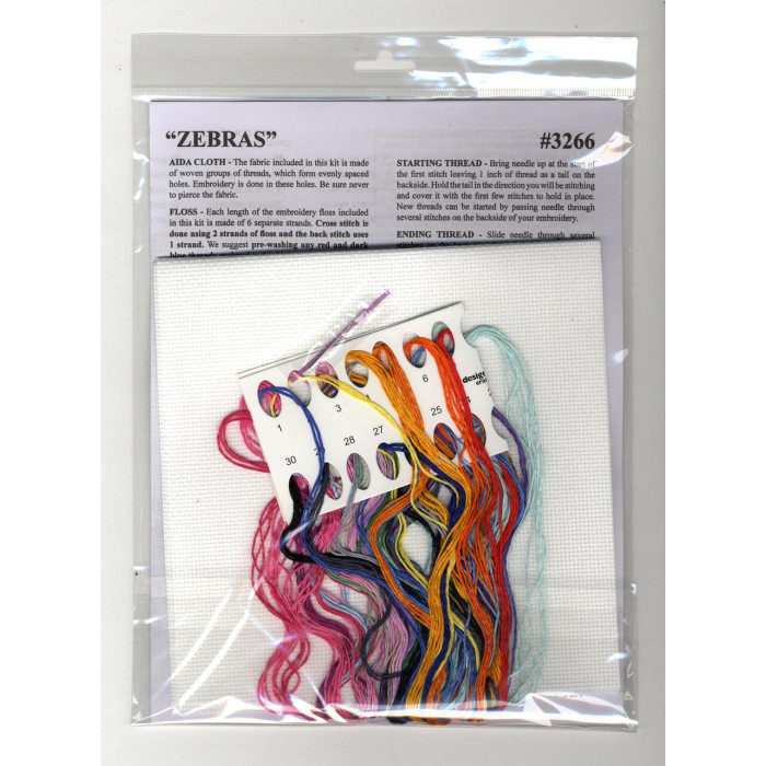 3266 Design Works Набір для вишивки рахунковим хрестиком - Барвисті зебри 30,4x30,4 см, Aida14