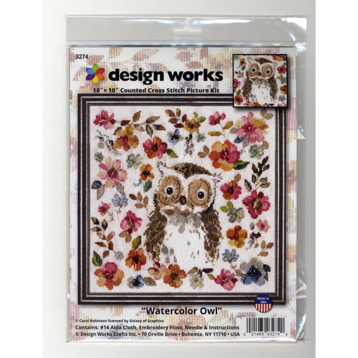 3274 Design Works Набір для вишивки рахунковим хрестиком - Сова 25,4x25,4 см, Aida14
