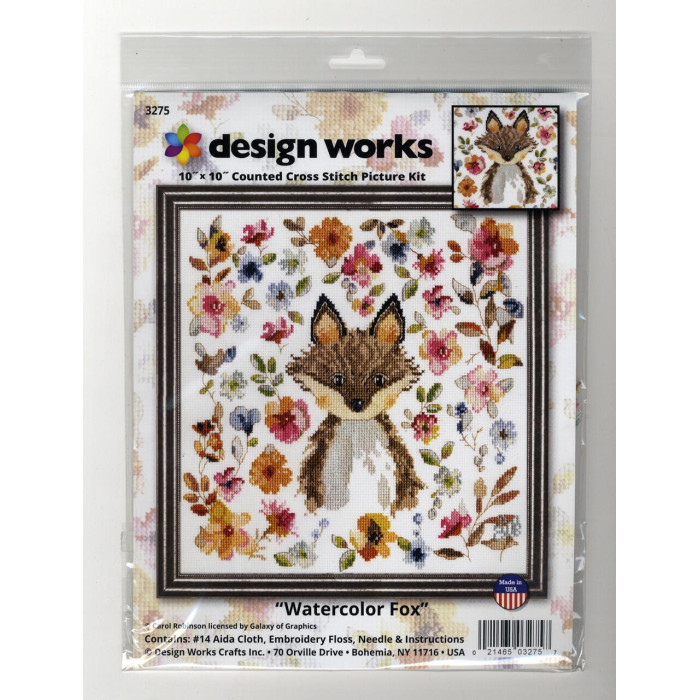 3275 Design Works Набір для вишивки рахунковим хрестиком - Лисиця  25,4x25,4 см, Aida14