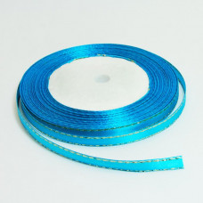 Стрічка атласна 0,5 см, яскраво блакитна з люрексом, упаковка 23 метри