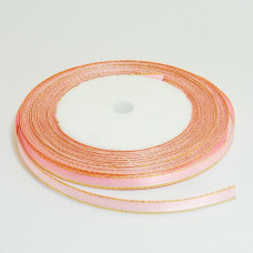 04 Стрічка атласна 0,5 см, рожева з люрексом, упаковка 23 метри