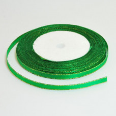 19 Стрічка атласна 0,5 см, зелена з люрексом, упаковка 23 метри
