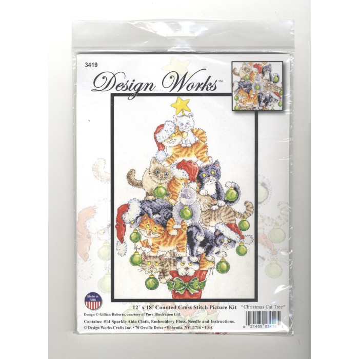 3419 Design Works Набір для вишивки рахунковим хрестиком - Різдвяна котяча ялинка 30,5x45,7 см, Aida14