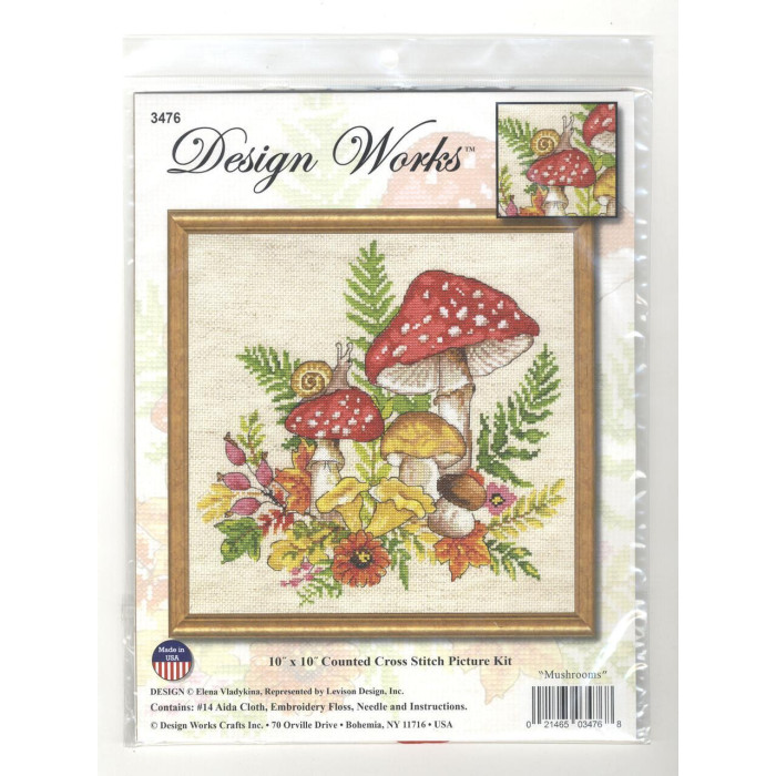 3476 Design Works Набір для вишивки рахунковим хрестиком - Гриби 25,4x25,4 см, Aida14