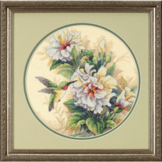 35156 Dimensions Набір для вишивки рахунковим хрестиком - Колібрі і бутони гибискуса 27x27 см, Aida 14 ct