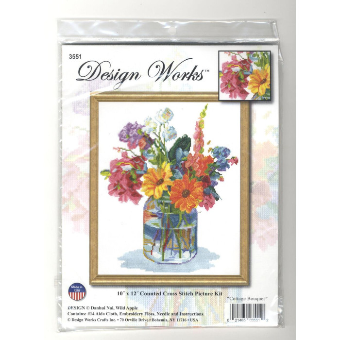 3551 Design Works Набір для вишивки рахунковим хрестиком - Букет з котеджу 25,4x25,4 см, Aida14