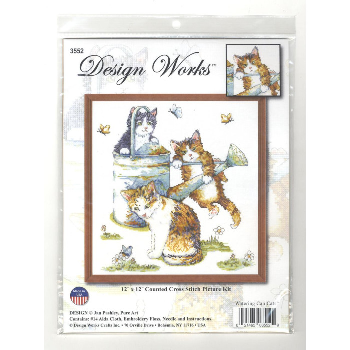 3552 Design Works Набір для вишивки рахунковим хрестиком - Кішки з лійкою 30,48x30,48 см, Aida14