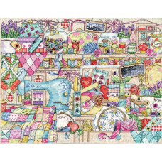 3554 Design Works Набір для вишивки рахунковим хрестиком - Кімната для вінтажного шиття 40,64x30,48 см, Aida14