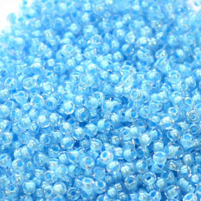 38632 10/0 чеський бісер Preciosa, 50 г, блакитний, кристальний глазурований з фарбованим отвором