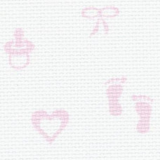3706/4249 Канва Baby-Aida 14 Zweigart, білий з рожевим дитячим принтом, ширина - 110 см, 100% бавовна
