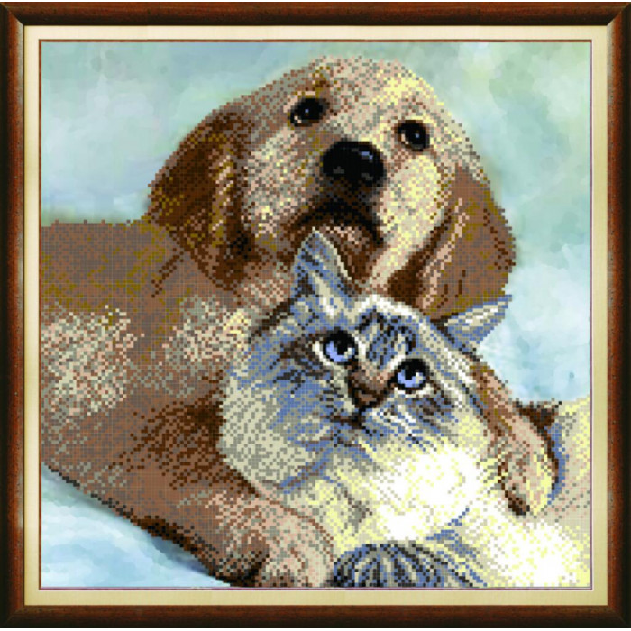 СБ-1034 Кращі друзі (Собака і кіт). Чарівна мить. Схема на тканині для вишивання бісером