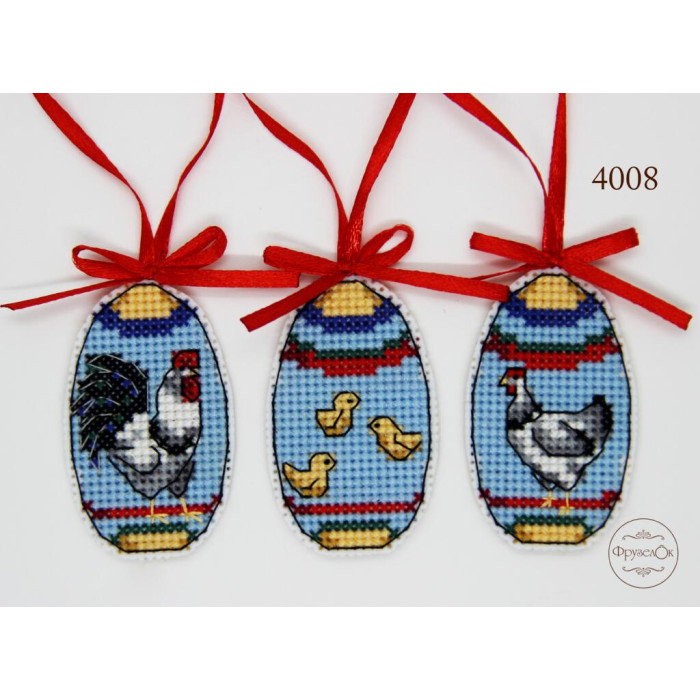 4008 ФрузелОк Набір для вишивки рахунковим хрестиком по пластику - Яйця, 3,5x6 см (3шт)