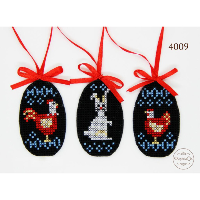 4009 ФрузелОк Набір для вишивки рахунковим хрестиком по пластику - Яйця, 3,5x6 см (3шт)