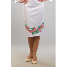 СЖ057кБнннн Спідниця жіноча, атлас-коттон, білий. Барвиста вишиванка. Заготовка для вишивки бісером