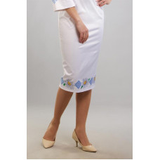 СЖ088кБнннн Спідниця жіноча, атлас-коттон, білий. Барвиста вишиванка. Заготовка для вишивки бісером