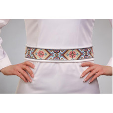 ПС059кБнннн Пояс жіночий, атлас-коттон, білий. Барвиста вишиванка. Заготовка для вишивки бісером