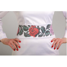 ПС061кБнннн Пояс жіночий, атлас-коттон, білий. Барвиста вишиванка. Заготовка для вишивки бісером