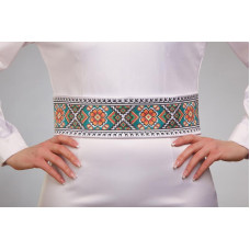 ПС064кБнннн Пояс жіночий, атлас-коттон, білий. Барвиста вишиванка. Заготовка для вишивки бісером