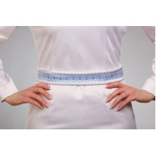 ПС065кБнннн Пояс жіночий, атлас-коттон, білий. Барвиста вишиванка. Заготовка для вишивки бісером
