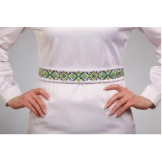 ПС073кБнннн Пояс жіночий, атлас-коттон, білий. Барвиста вишиванка. Заготовка для вишивки бісером