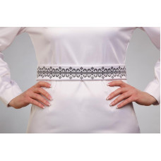 ПС077кБнннн Пояс жіночий, атлас-коттон, білий. Барвиста вишиванка. Заготовка для вишивки бісером