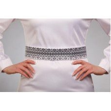 ПС082кБнннн Пояс жіночий, атлас-коттон, білий. Барвиста вишиванка. Заготовка для вишивки бісером