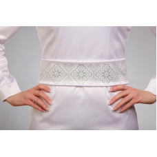 ПС086кБнннн Пояс жіночий, атлас-коттон, білий. Барвиста вишиванка. Заготовка для вишивки бісером