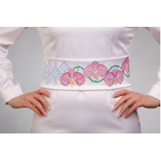 ПС087кБнннн Пояс жіночий, атлас-коттон, білий. Барвиста вишиванка. Заготовка для вишивки бісером