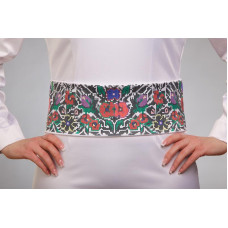 ПС089кБнннн Пояс жіночий, атлас-коттон, білий. Барвиста вишиванка. Заготовка для вишивки бісером