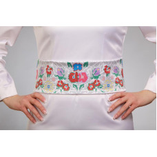 ПС090кБнннн Пояс жіночий, атлас-коттон, білий. Барвиста вишиванка. Заготовка для вишивки бісером