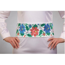 ПС092кБнннн Пояс жіночий, атлас-коттон, білий. Барвиста вишиванка. Заготовка для вишивки бісером